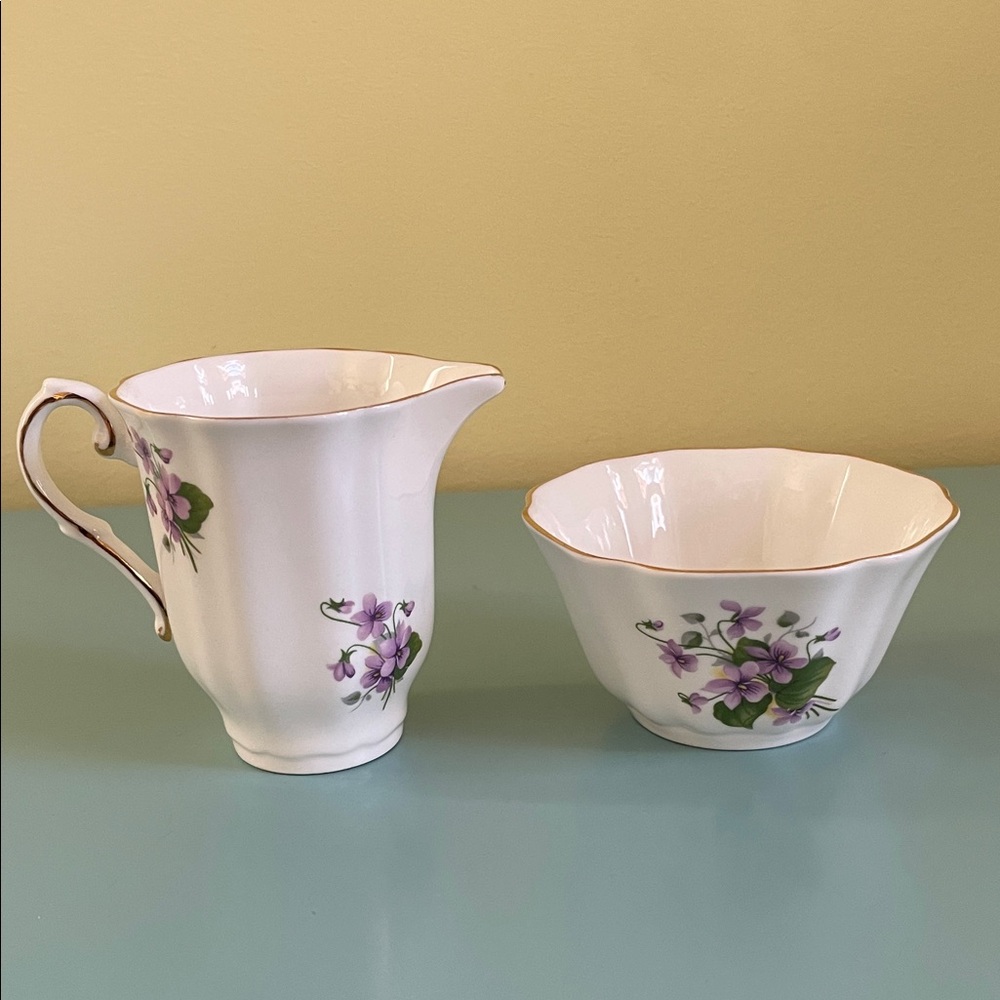 Vintage Royal Grafton Open Sugar & Creamer Set Decorated with Violets